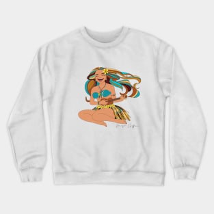 Happy Hawaiian Hula Girl with her guitar. Crewneck Sweatshirt